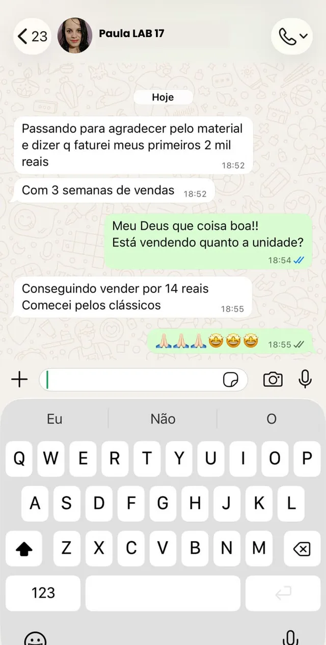 Depoimento de aluna no WhatsApp
