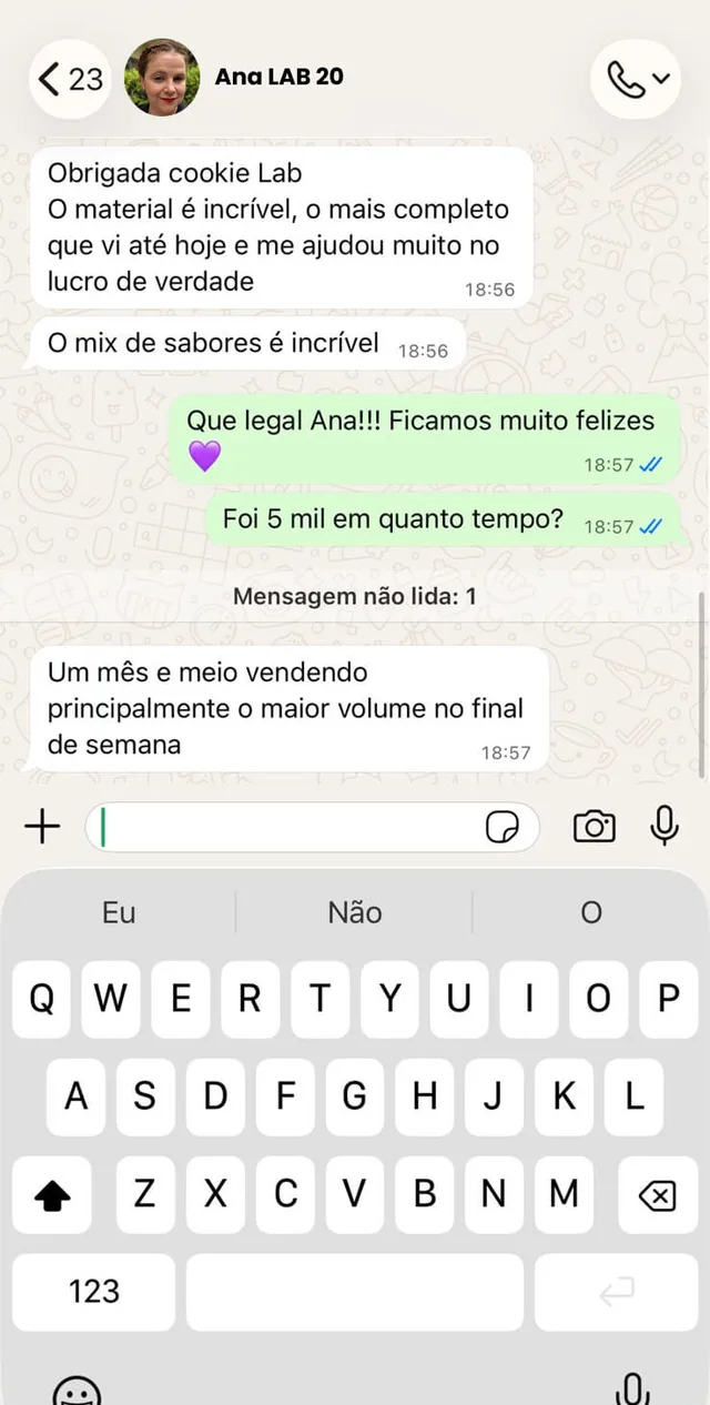 Depoimento de aluna no WhatsApp